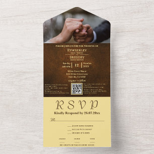 Chic Elegant Dark Brown Texture Gold Accent RSVP  All In One Invitation