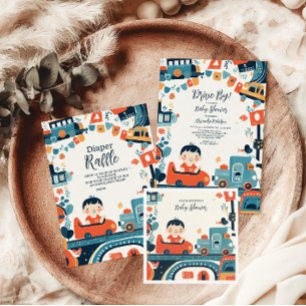 Fun Colourful Cars Boy Baby Shower Invitation