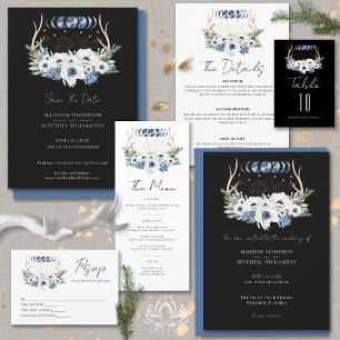 Moon Crystals White Blue Flowers Boho Metaphysical Save The Date
