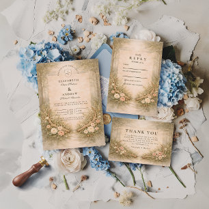 Antler Floral Boho Wedding Thank You Card