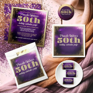 Sparkling Glitter Purple and Gold Birthday Party Napkin
