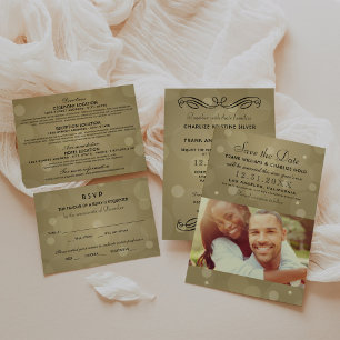 Elegant Champagne Gold Black Wedding Information Enclosure Card