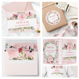 Pink Watercolor Will You Be My Flower Girl  Invitation