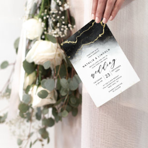 Ethereal Mist Ombre Navy Gold Foil Modern Wedding Invitation