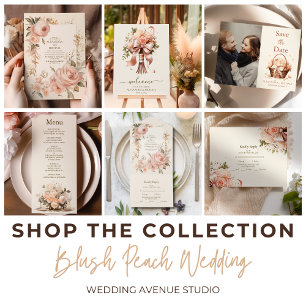 Pastel Soft Blush Peach Floral Wedding  Invitation