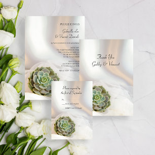 Green Succulent on White Wedding RSVP Response