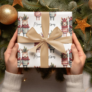 Vintage Watercolor Christmas Animals Wrapping Paper Sheet