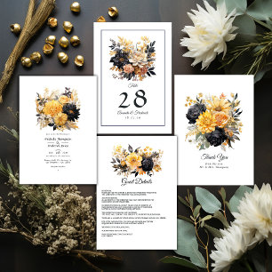 Black and Gold Floral Wedding Guest Details Enclosure Card