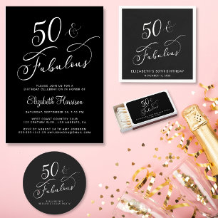 Elegant 50th Birthday Party Black Invitation