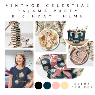 Any Age Vintage Celestial Pajama Birthday Black Bunting