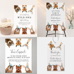 Wild One Woodland Animals First Birthday Party  Invitation