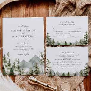 Mountain Evergreen Woodland Forest Elegant Wedding RSVP Card