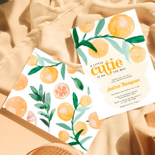 A little Cutie Citrus Orange Retro Baby Shower Paper Plate