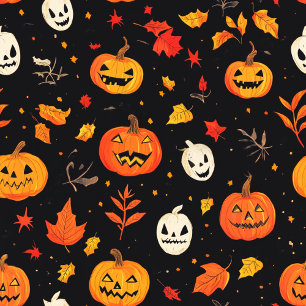 Fun Halloween Pumpkin and Leaves Print Cushion