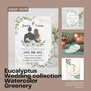 Elegant White & Green Floral Watercolor Wedding  Invitation