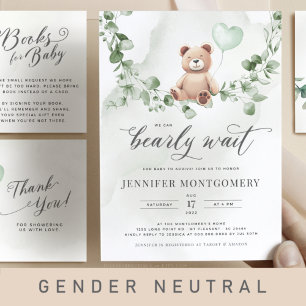 Teddy Bear with Eucalyptus Baby Shower Invite Postcard