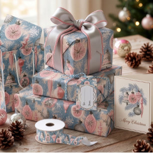 Pastel Nostalgia: Mid-Century Glass Ornaments Wrapping Paper Sheet