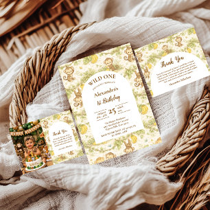 Neutral Jungle Animals Wild One Birthday Thank You Card