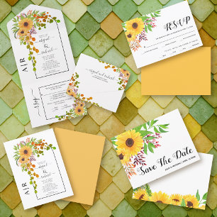 Yellow sunflowers fall wedding Save the Date Announcement Postcard
