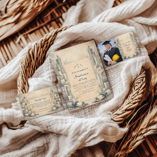 Vintage Architecture Drawing Graduation Thank You Card