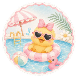 Duck Pool Party Stickers   Pink Summer Birthday