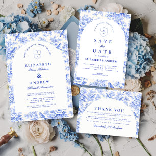 Classic Blue White Chinoiserie Wedding Invitation