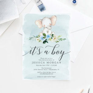 Blue Elephant Boy Baby Shower Invitation Card