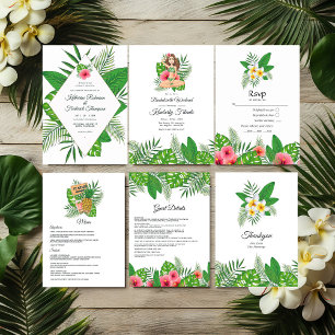 Aloha Tropical Leaves Beach Wedding RSVP