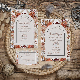 Boho Neutral Watercolor Pampas Save the Date Card