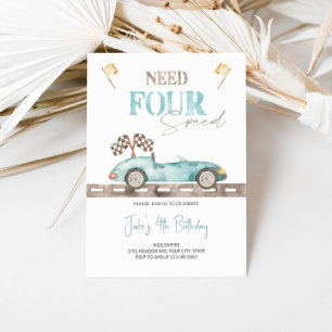 Need FOUR Speed Race Car Birthday Invitation 