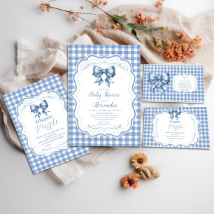 Cute Blue Bow Ribbon Gingham Paper Plate
