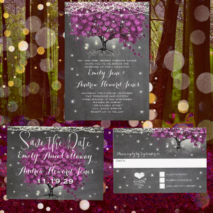 Purple Heart Leaf Tree Wedding Invitations