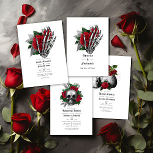 Red and Black Floral Skull Gothic Bridal Shower Invitation