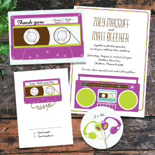 Retro Boombox Indie Mixtape Wedding Blue / Lime Invitation