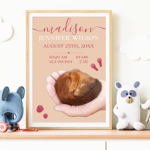 Cute baby squirrel announcement Baby girl Blanket Photo Print