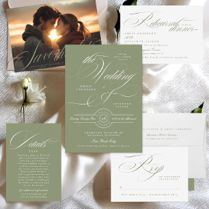 Formal Elegant White Text and Sage Green W Envelope