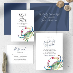 Wedding Invitation with QR Code Watercolor Crab