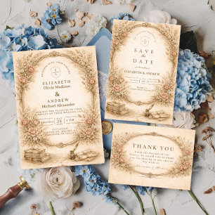 Antique Botanical Garden Wildflower Wedding Invitation