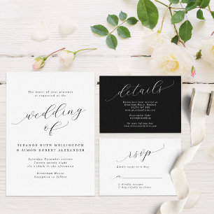 Simply Elegant Black & White Calligraphy Wedding Invitation