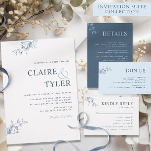 Elegant Modern Minimal Blue Wedding Invitation