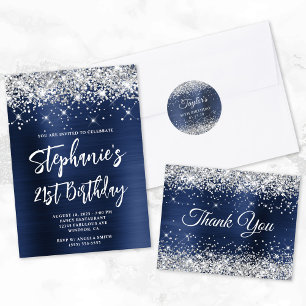 50th Birthday Silver Glitter Navy Blue Foil Napkin