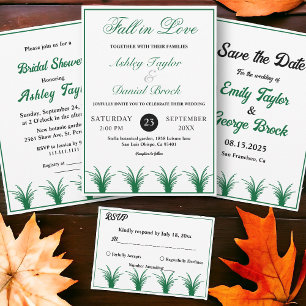 Elegant Rustic Green Grass Boho Frame Fall Wedding Invitation