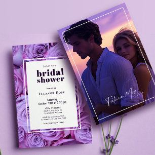 Modern Purple Roses Photo Frame Bridal Shower Invitation