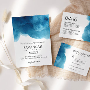 Watercolor Blue Ocean Wave Wedding Invitation