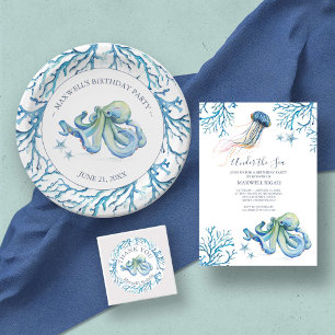 Watercolor Birthday Party Invitation Under The Sea
