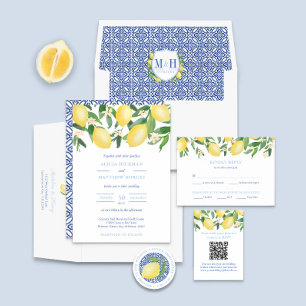 Positano Lemons Blue Tiles Wedding Meal Choice RSVP Card