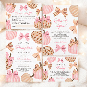 Cute Coquette Pink Bow Leopard Pumpkin baby shower Thank You Card