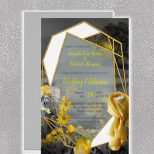 Grey and yellow tulips, daisies with a sunset invitation