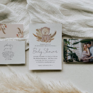 Boho Baby Sprinkle Invitation with Sweet Bear