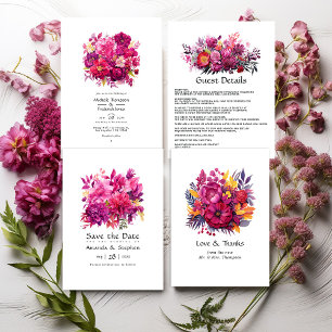 Viva Magenta Floral Wedding Invitation